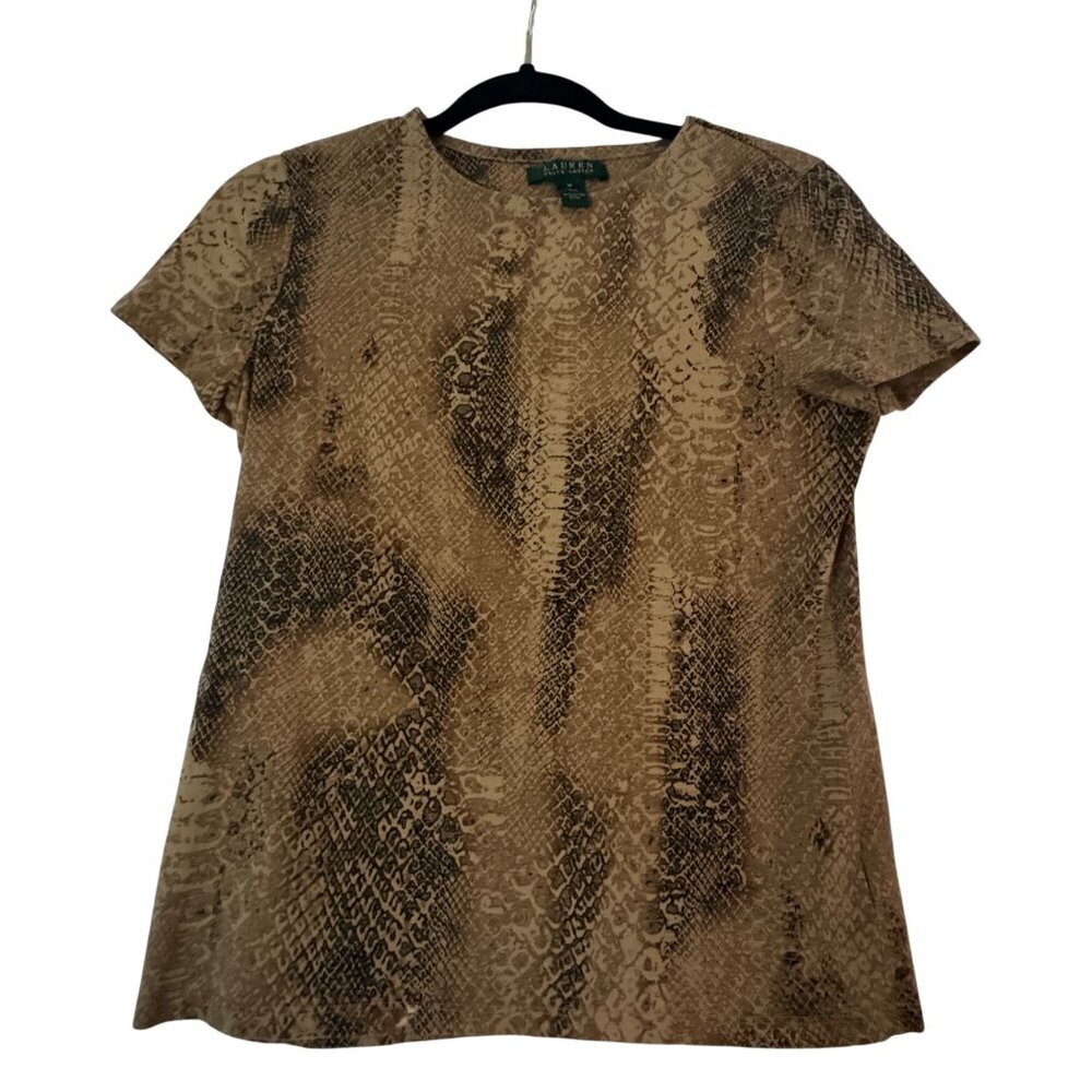 Lauren Ralph Lauren Women's Snakeskin Print Cotton SS T-Shirt, Size M